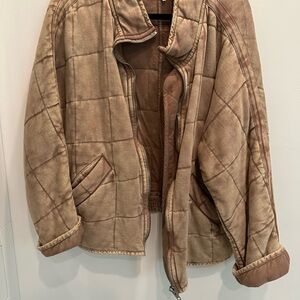 Free People Quilted Brown Bomber Jacket